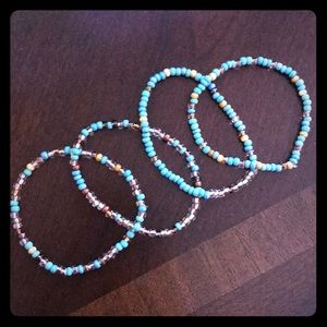 Set of four homemade turquoise beaded bracelets